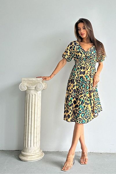 HARVESSE Rochie midi din satin cu imprimeu leopard