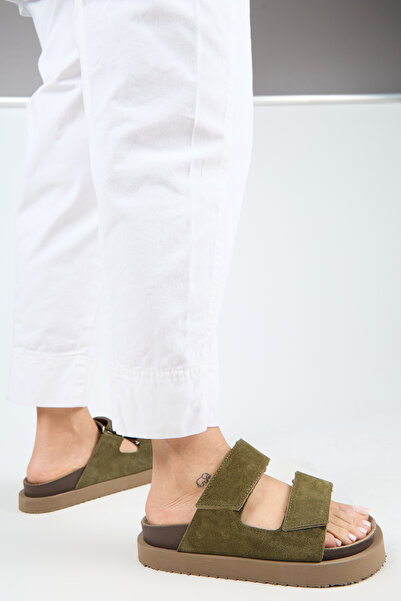 Manijero Vina Platform Δερμάτινες Γυναικείες Παντόφλες Χακί