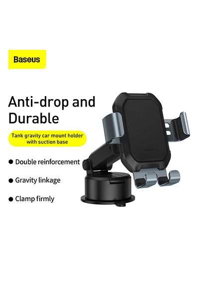 Baseus Tank Gravity Car Mount with Suction Cup One-Hand Use, Adjustable Arm - Black