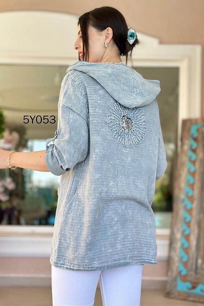 İnce Topuk Hooded Cotton Cardigan with Front Pocket 5Y053