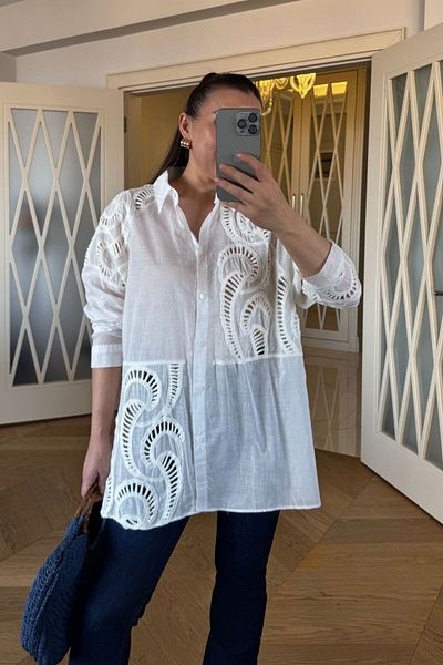 Tuba Butik Crochet Embroidered Women's Shirt