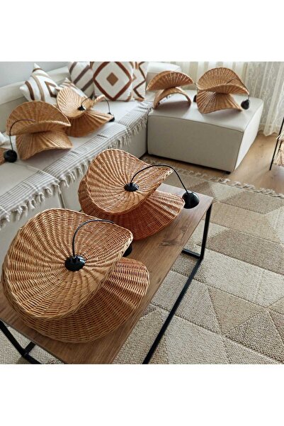 VORSİ AKSESUAR Doğal Rattan Sarkıt Avize,Salon Avize,Oturma Odası avize 40 cm çap avize