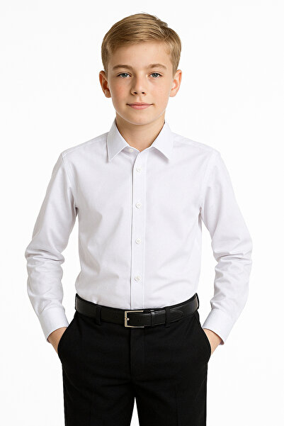SIRRI Cămașă albă clasică cu guler plat pentru băiat