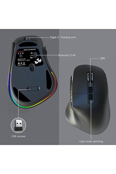 Sarftech Kablosuz Ergonomik Zarif Tasarım RGB Dual Moude 2.4Ghz+BT5.0 Ofis ve Gaming Oyuncu Faresi