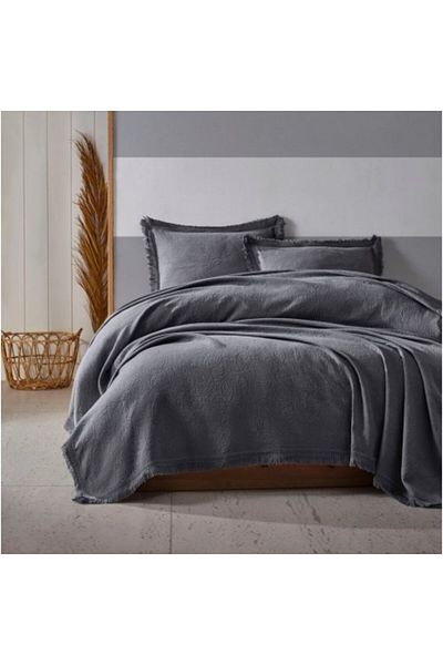 Şaheser Set cuvertura jacquard, bumbac 100%, 240x260cm, Grace Gri Antracit