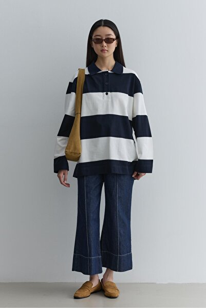 Fahhar سويت شيرت بياقة بولو بريميوم باللون الأزرق الداكن