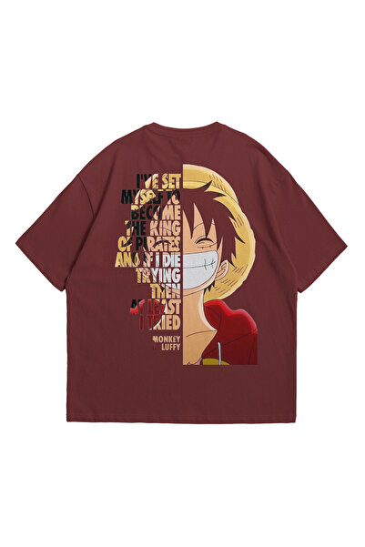 Unisex Kiremit One Piece Yarı Anime Baskılı Oversize Bisiklet Yaka Kısa Kollu T-shirt