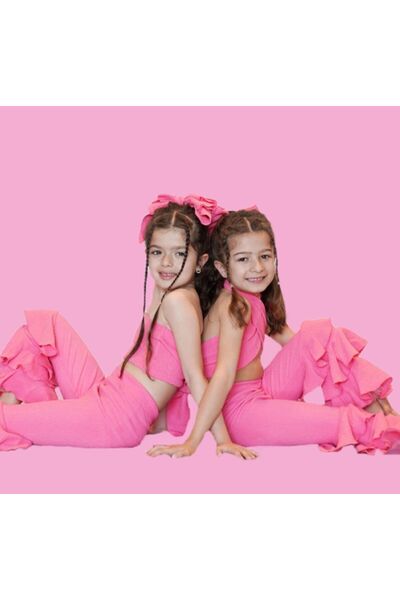 mon icone Girl's Pink Flexible Bottom Top 3 Piece Set