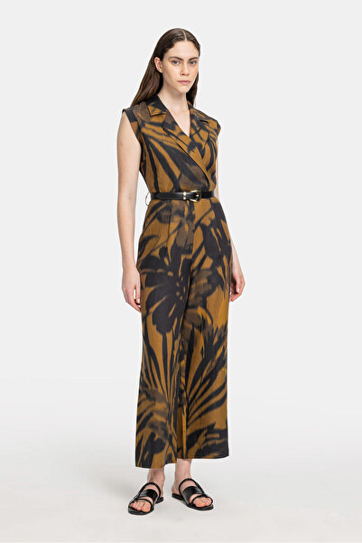 W Collection SİYAH KAHVE DESENLİ KOLSUZ UZUN TULUM