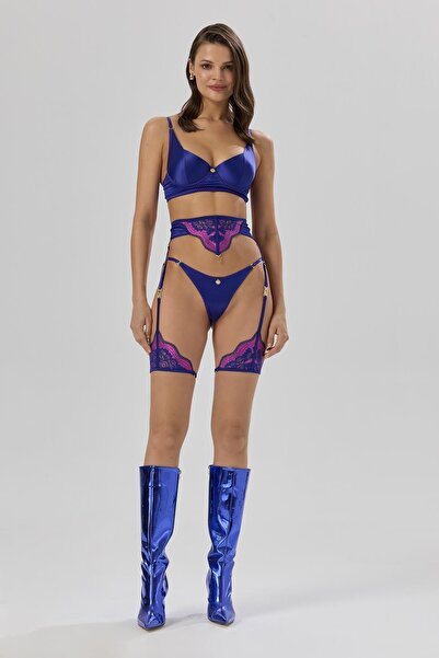 Feu De Elu Addria Saks Mavisi Saten Balconette Sütyen