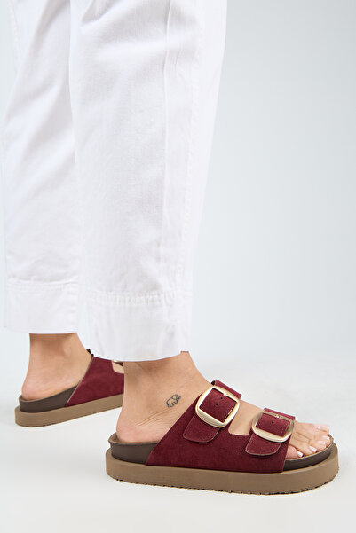 Manijero Papuci de damă din piele cu platformă Irene Roșu Claret