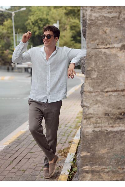VENA Λευκό λινό πουκάμισο Nicolas - Ανδρικό, κανονική εφαρμογή