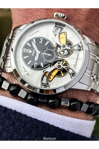 Fiesta Silver-White,Automatic(Without Battery),Cord Case Steel, Vip Special Series Men's Wristwatch with Bracelet Gift
