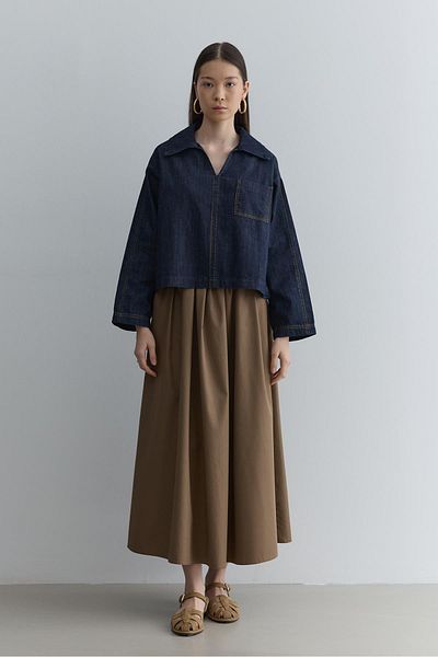 Fahhar Τζιν μπλουζάκι με λαιμόκοψη V Navy Blue