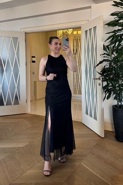 Tuba Butik Zero Sleeve Long Tulle Dress