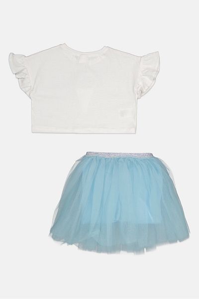 Miss Kids Girl 2 Pieces Textured Top With Skirt Set, Multicolor