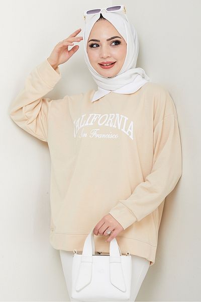 Bestenur California Printed Sweat 1426 - Μπεζ