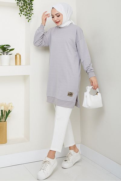 Bestenur Arma Detailed Hijab Tunic 1427 - Gray