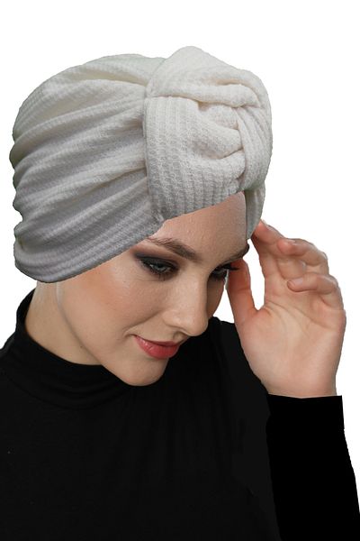 fidan bone Knitwear Fan Cream Lined Ready-Made Turban Hijab Bonnet