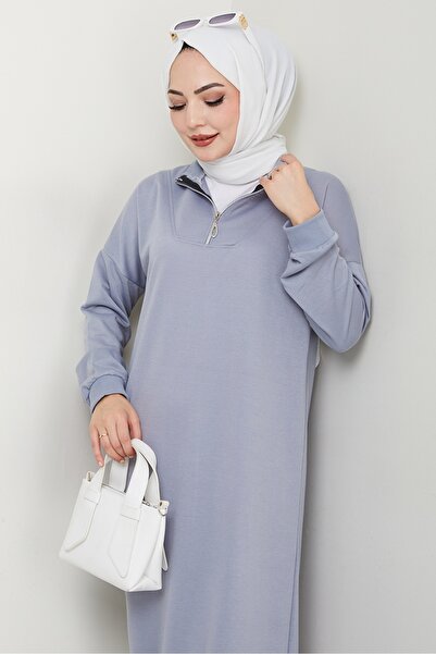 Bestenur Eyzen Half Zipper Dress 1423 - Gray