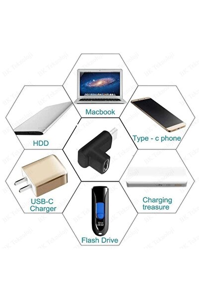 BK Teknoloji 90 Derece Dirsek Aşağı ve Yukarı Açılı USB C Type-C Erkek - Dişi Adaptör