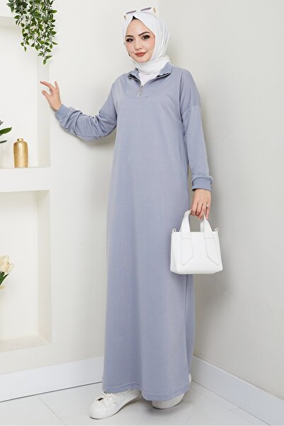 Bestenur Eyzen Half Zipper Dress 1423 - Gray