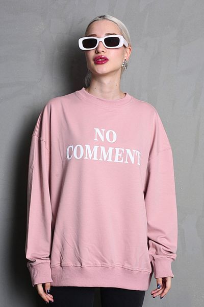 Madmext Pink Crew Neck Printed Oversize Women's Sweatshirt MG1902