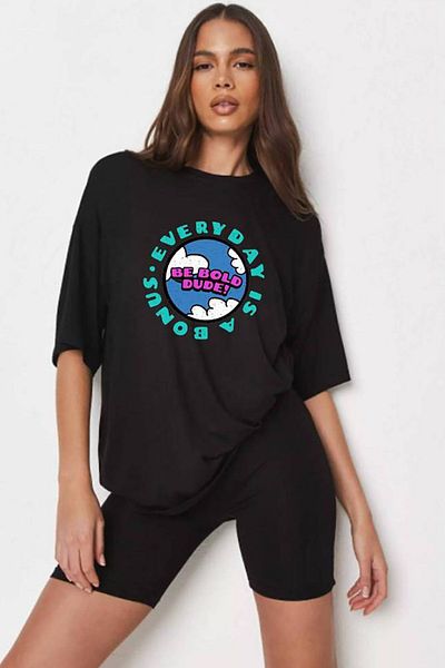 Madmext Schwarzes Oversize-T-Shirt mit Aufdruck für Damen, MG948