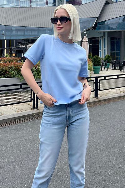 Madmext Tricou de damă de bază cu decolteu triplu albastru MG2075