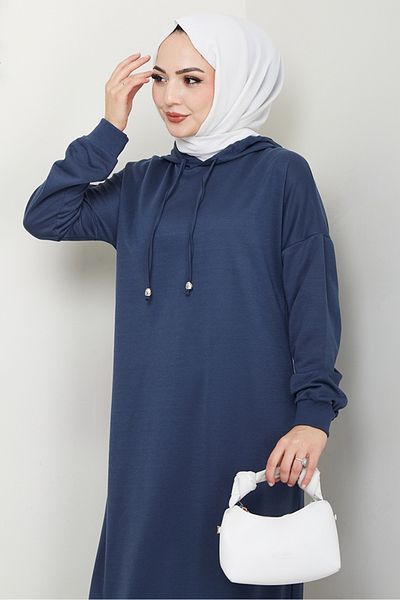 Bestenur Φόρεμα Arma Detail Hooded 1422 - Navy Blue