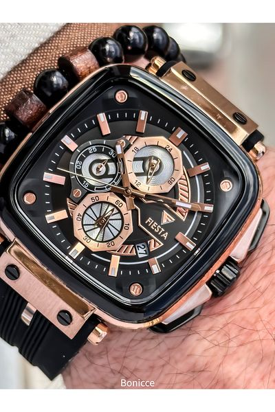 Fiesta Black Silicone Cord, Functions Active,Steel Case,Vip Men Wristwatch Bracelet
