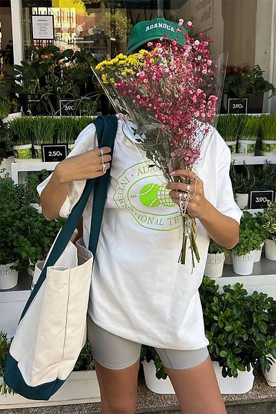 Madmext Ecrugrün bedrucktes, weit geschnittenes Damen-T-Shirt Mg1652