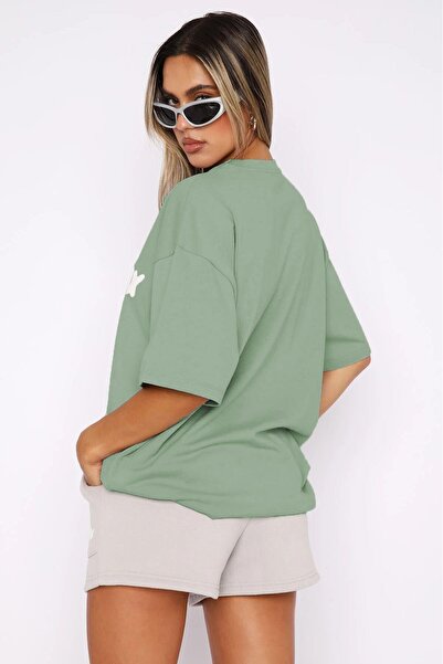 Madmext Light Green Printed Crew Neck Women's T-Shirt Mg1706