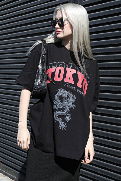 Madmext Γυναικείο T-shirt Mg1771 με μαύρο εμπριμέ Crew Neck