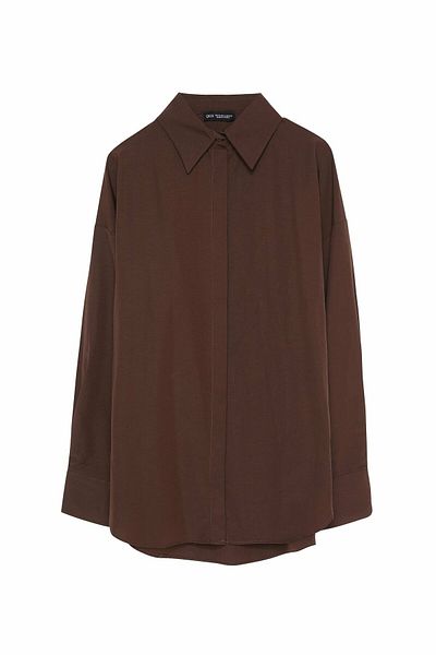 Quzu Γυναικείο πουκάμισο καφέ Quzu Oversize 22Y11478-Καφέ