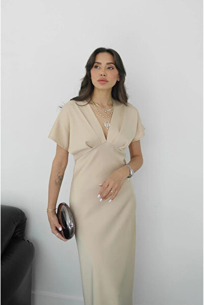 My Blog Bézs krepp szatén ruha - 203111