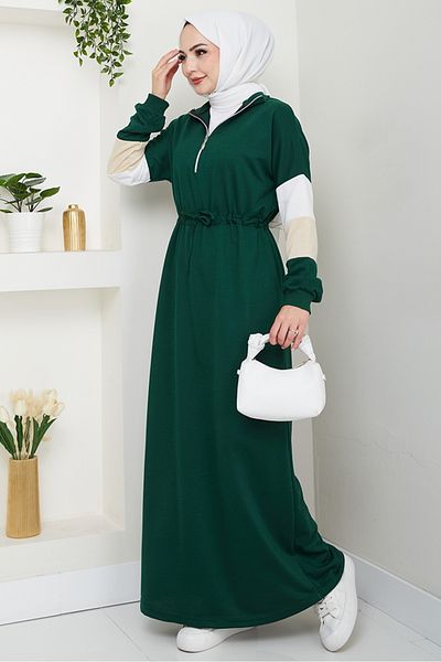 Bestenur Φόρεμα Zalin Stripe Detailed 1420 - Emerald Green