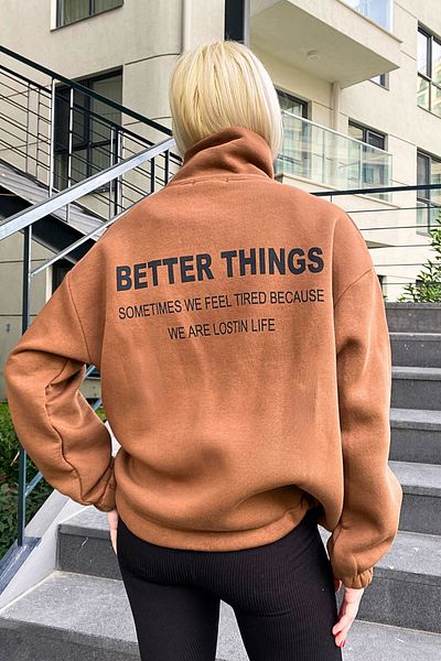 Madmext Braunes Damen-Sweatshirt mit Stehkragen und Reißverschluss MG1935