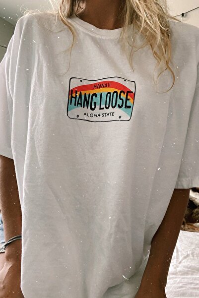 Madmext Γυναικείο μπλουζάκι Oversize με στάμπα λευκό Mg808