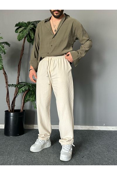 THEMANN Washed Linen Fabric Cream Baggy Jogger