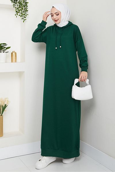Bestenur Φόρεμα Arma Detail Hooded 1422 - Emerald Green
