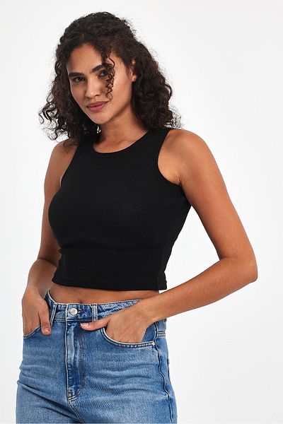 mmetalic Women's Black-White Ribbed Look Strap Thick Flexible Knitted 2-Piece Basic Crop Undershirt