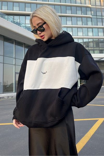Madmext Black Color Block Raised mikina Mg1544
