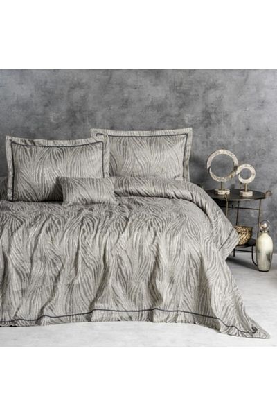 Cotton Box Set lux cuvertura jacquard 250x260cm+2 fete perna, Kaylan Bej