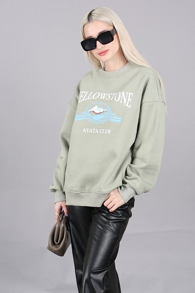 Madmext Mint Green Crew Neck Printed Sweatshirt Mg1571