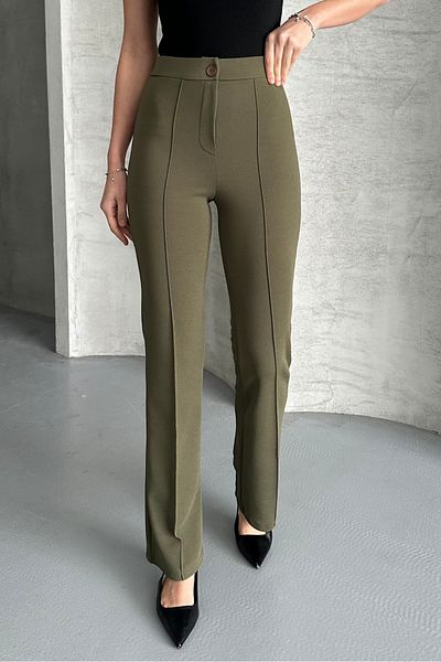 macharel jeans Women's Khaki High Waist Flared Palazzo Trousers