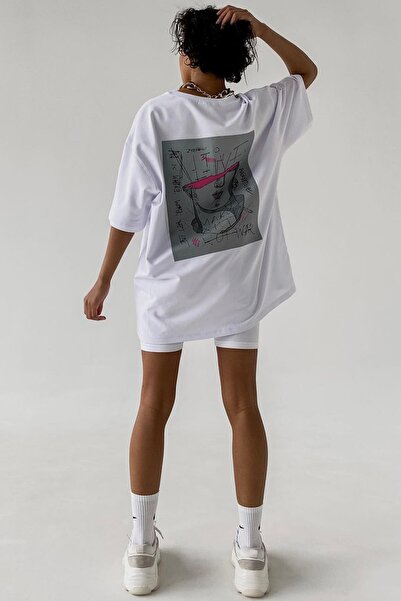 Madmext Λευκό εμπριμέ μπλουζάκι μεγάλου μεγέθους Mg1491