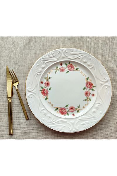 EBRULİEMAYE Pearl Stoneware Serving Plate 6 Individuals 6 Units Large Size