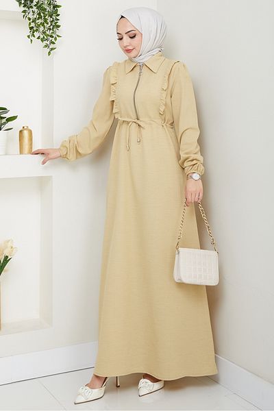 Bestenur Ansel Ruffle Dress 1368 - Μπεζ