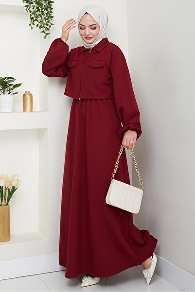 Bestenur Jacket Dress Double Suit 1433 - Claret Red